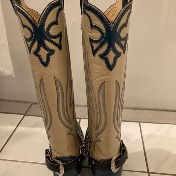 Vtg JUSTIN cowboy western extra tall metal toe tips harness womens boots sz 5 B - Picture 6 of 9